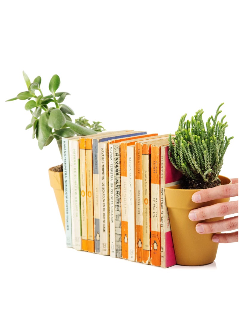 Suck UK Bookends - Plant Pot Book Ends - Flower Pot Book Ends for Shelves Quirky - Decorative Kitchen Bookends - Novelty Plant Pot Holder - Office Shelf Accessories - Funny Indoor Plants - Set of 2 - Image 1
